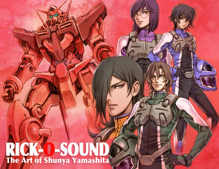 rick-o-sound, yamashita shun'ya, allelujah haptism, exia, gundam exia, lockon stratos, setsuna f. seiei, tieria erde, gundam, gundam 00, pilot suit, uniform, 00s, 4boys, belt, black bodysuit, black hair, blue bodysuit, blue eyes, bodysuit, brown hair, close-up, glasses, glowing, glowing eyes, hair over one eye, hand on own hip, helmet, hip focus, male focus, mecha, multiple boys, orange eyes, purple bodysuit, purple hair, red eyes, robot, smile, standing, turtleneck