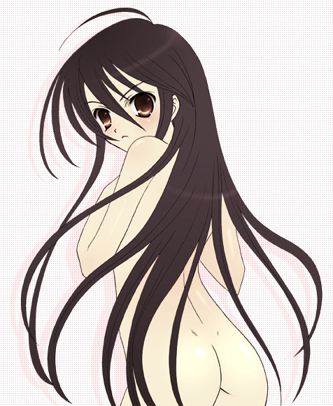 takenaka hisato, shana, shakugan no shana, 00s, angry, black hair, long hair, nude, solo