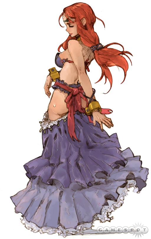 toi8, shauna, shauna (soul cradle), soul cradle, official art, 1girl, bdsm, bondage, bound, bow, bracelet, braid, female focus, frills, jewelry, lace, red hair, skirt, slave, solo, standing, undressing, watermark