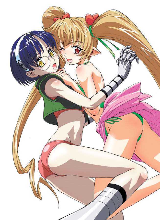 kouda tomohiro, aiko (magipoka), pachira, renkin san-kyuu magical pokaan, android, blonde hair, blue hair, fang, red eyes, vampire, yellow eyes
