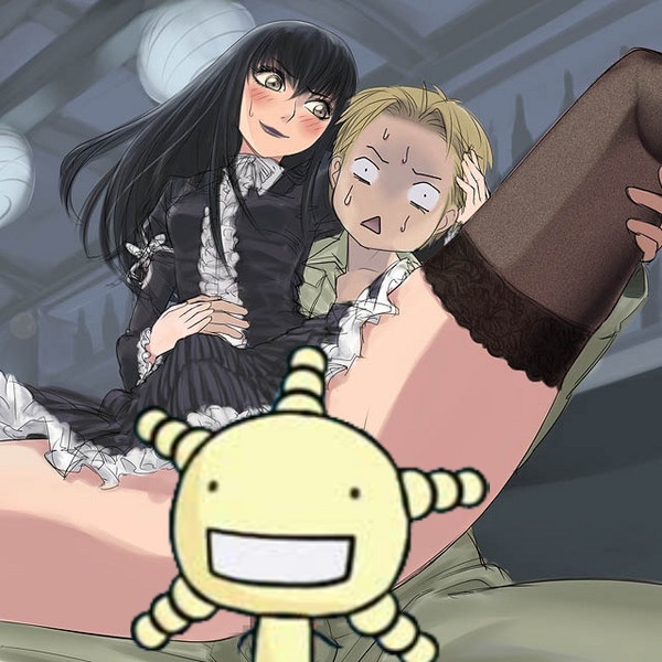 bodai, oryzae-tan, sawaki souemon tadayasu, yuuki kei, moyashimon, black legwear, third-party edit, 2boys, censored, character censor, crossdressing, crossdressing (mtf), gothic lolita, hairband, indoors, lolita fashion, lolita hairband, male focus, multiple boys, novelty censor, spread legs, thighhighs, trap, yaoi