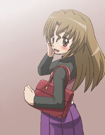 awa, maria (hayate no gotoku!), hayate no gotoku!, lowres, 00s, 1girl, blush, brown eyes, brown hair, casual, female focus, jaggy lines, oekaki, solo
