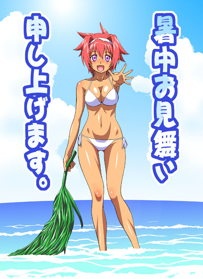 kouda tomohiro, terumo masumi, seka x seka, translation request, bikini, pink hair, purple eyes, swimsuit