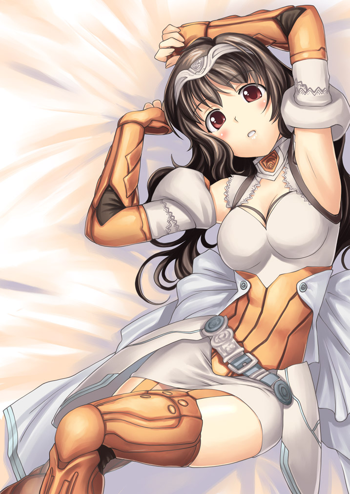 tanaka shoutarou, ki (druaga), druaga no tou, druaga online, 1girl, armpits, blush, female focus, garter straps, long hair, solo, thighhighs, warrior