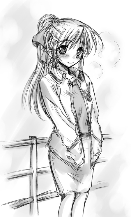 ayano naoto, original, tagme, greyscale, monochrome, ponytail, sketch, solo