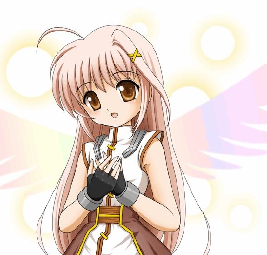 reinforce zwei, lyrical nanoha, mahou shoujo lyrical nanoha, 00s, 1girl, angel, female focus, fingerless gloves, gloves, hair ornament, long hair, monochrome, open mouth, sepia, side ponytail, sleeveless, solo, upper body, wings, x hair ornament