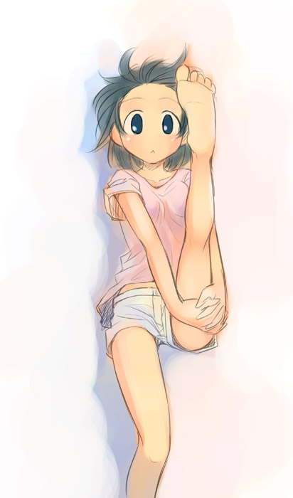 ikeda jun (mizutamari), original, 1girl, barefoot, feet, female focus, legs, soles, solo, stretching, toes
