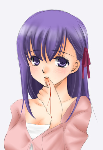 sinko (sinsin), matou sakura, fate/stay night, fate (series), 00s, blood, purple eyes, purple hair, solo
