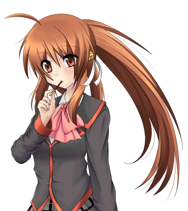 masayu, natsume rin, little busters!, 1girl, bow, brown hair, female focus, long hair, pink bow, red eyes, school uniform, serafuku, solo