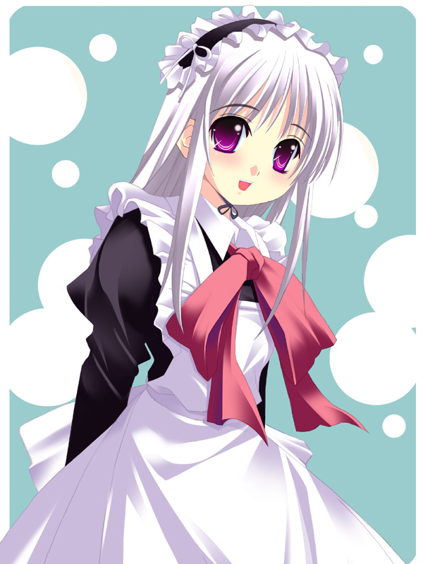 yuzuki furon, tagme, 1girl, female focus, maid, purple eyes, solo, white hair