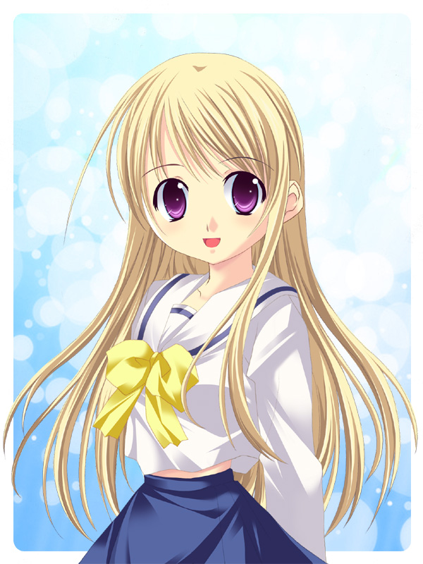 yuzuki furon, tagme, blonde hair, purple eyes, school uniform, serafuku, solo, yuzuki furom