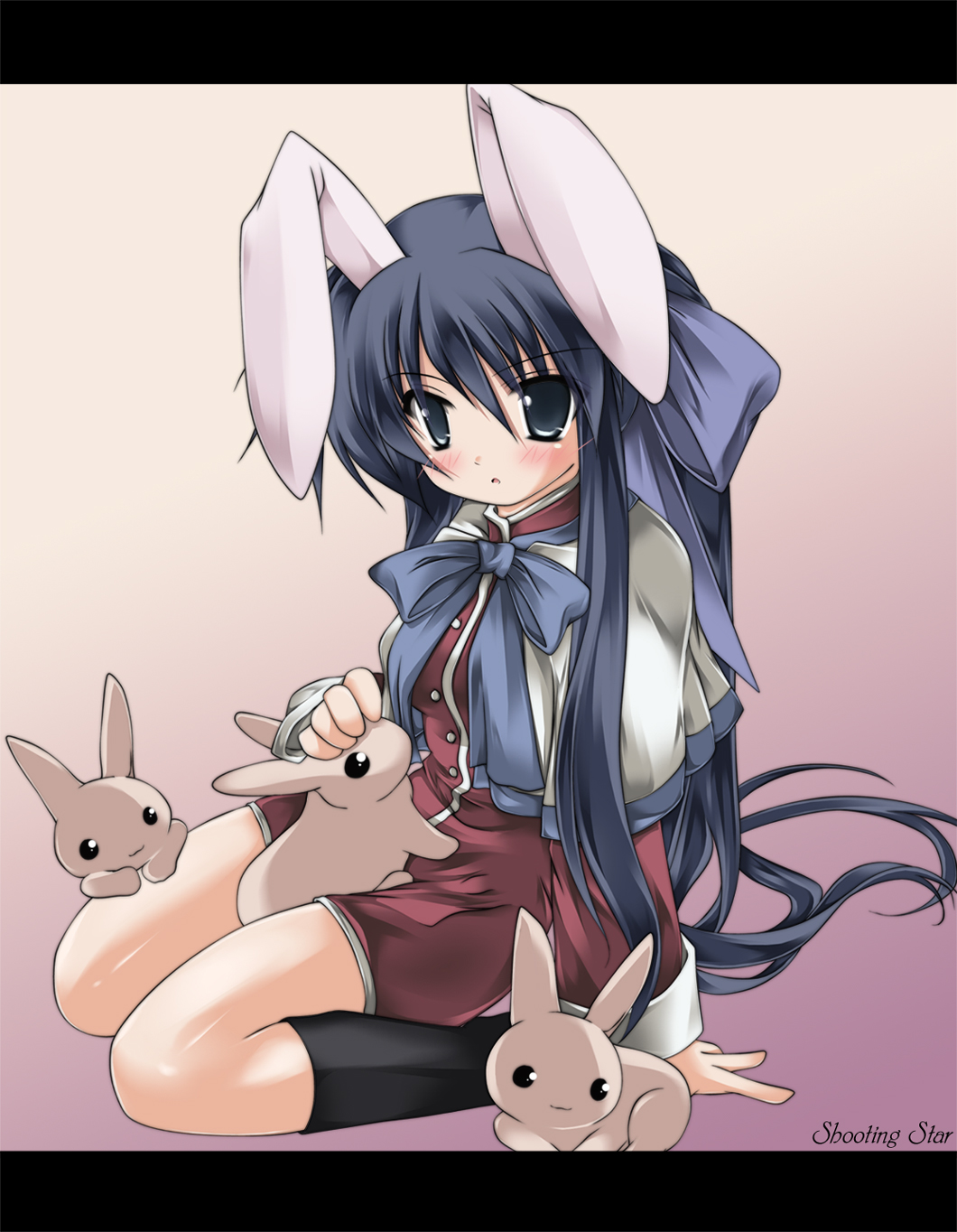 shin'ya natsuki, kawasumi mai, kanon, highres, animal ears, long hair, rabbit, rabbit ears, ribbon, school uniform, serafuku, solo, very long hair