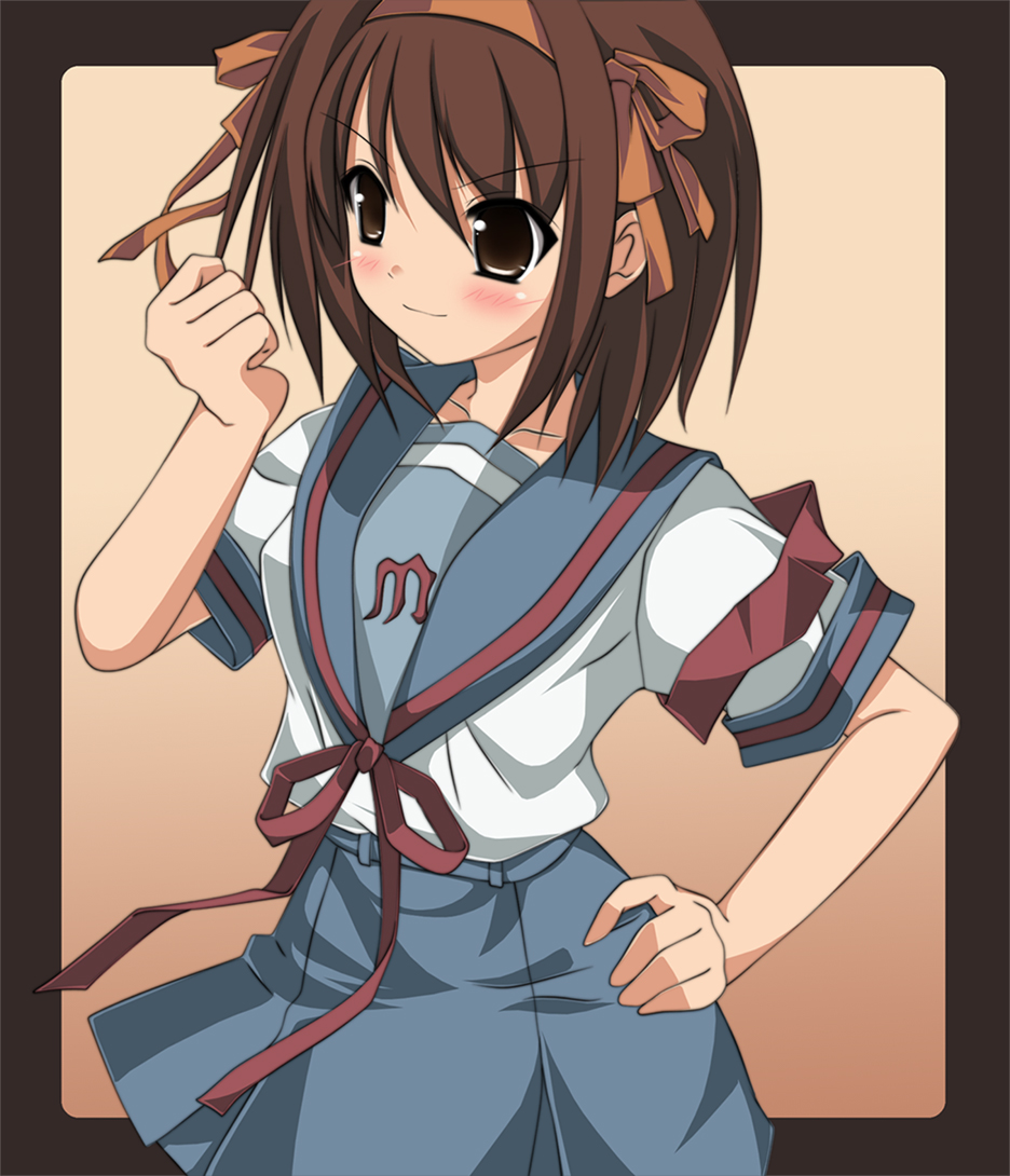 shin'ya natsuki, suzumiya haruhi, suzumiya haruhi no yuuutsu, 00s, brown eyes, brown hair, ribbon, school uniform, serafuku, short hair