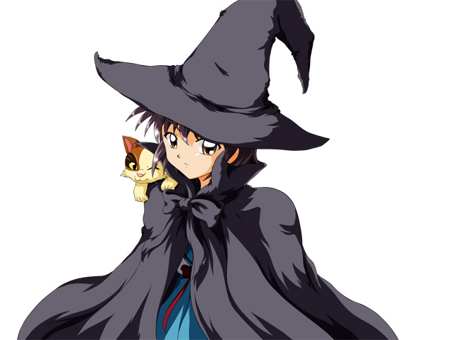 tanan, nagato yuki, shamisen (suzumiya haruhi), suzumiya haruhi no yuuutsu, 00s, calico (pattern), calico cat, cat, hat, school uniform, serafuku, short hair, solo, witch hat