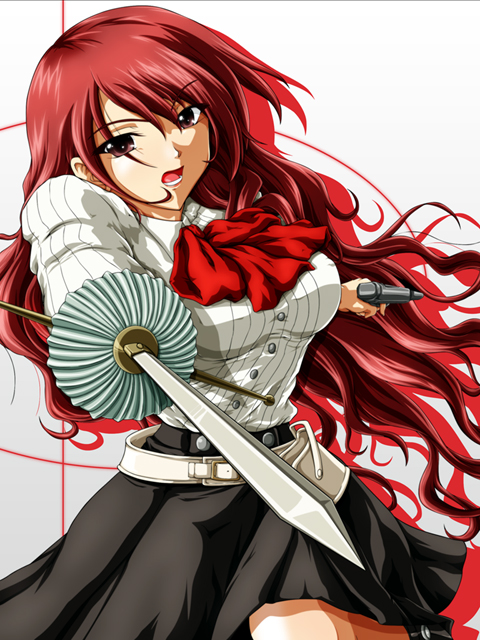 tanan, kirijou mitsuru, atlus, persona, persona 3, long hair, red hair, solo, sword, weapon