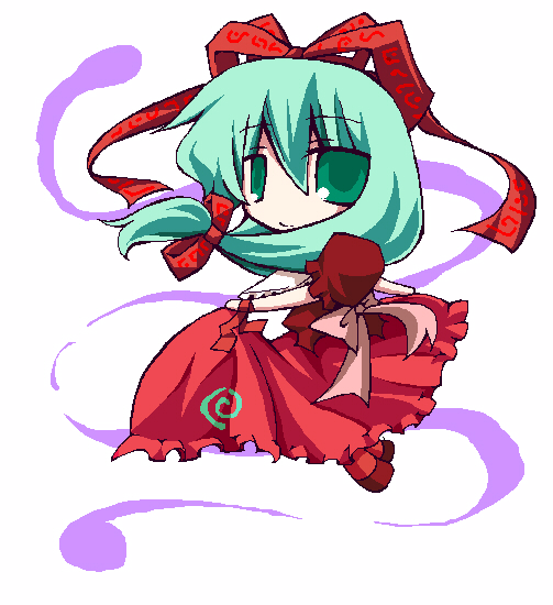 take tonbo, kagiyama hina, touhou, 1girl, chibi, female focus, front ponytail, solo