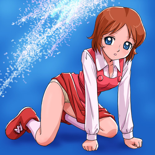 haruyama kazunori, michiru (tyltyl and mytyl), tyltyl and mytyl, lowres, 1girl, all fours, bent over, female focus, full body, panties, pantyshot, solo, underwear