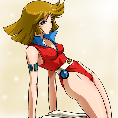 haruyama kazunori, baldios, jamie hoshino, uchuu senshi baldios, 1980s (style), lowres, 1girl, belt, blonde hair, blue eyes, female focus, leotard, oldschool, retro artstyle, solo