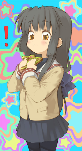 negy, ibuki fuuko, clannad, !, 00s, 1girl, female focus, long hair, low-tied long hair, pantyhose, school uniform, serafuku, solo, star (symbol), star symbol background