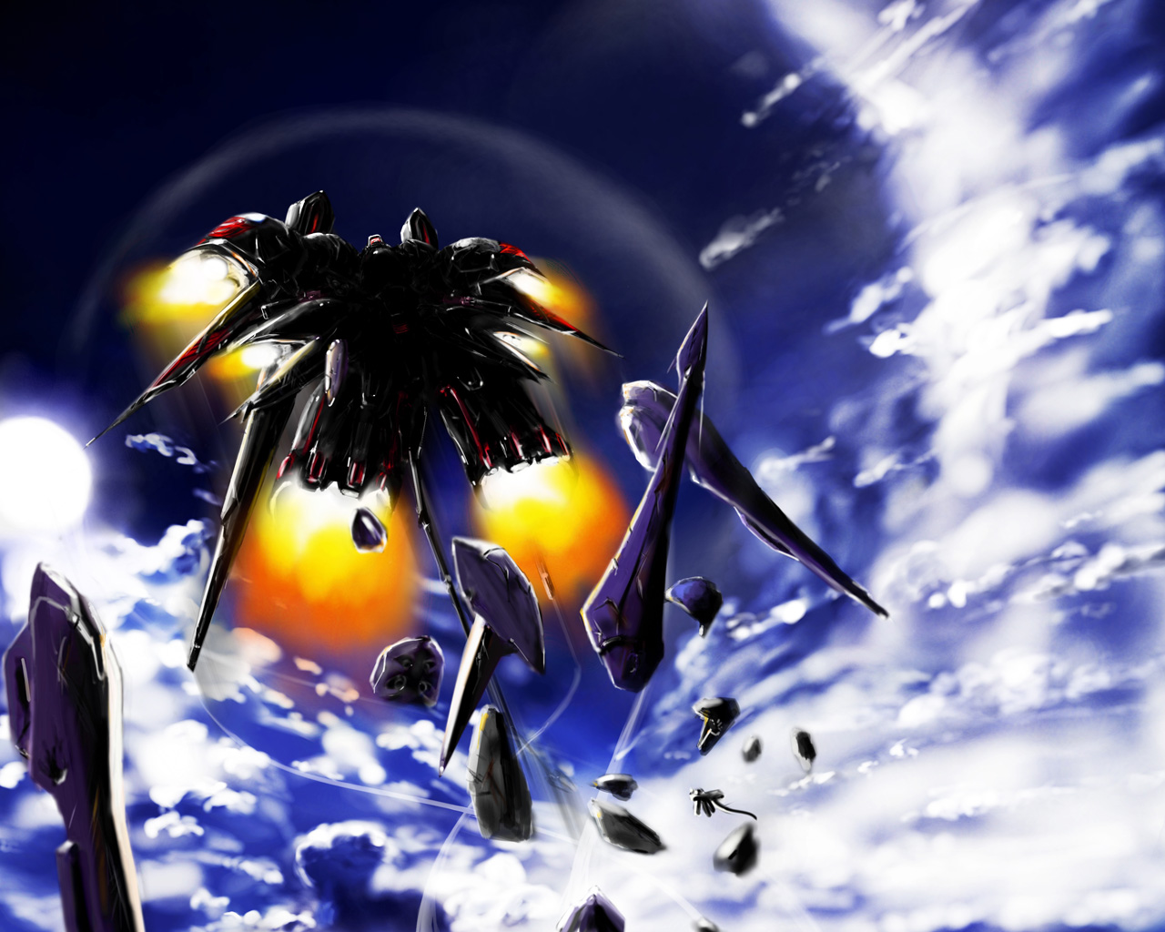 black selena, kidou senkan nadesico, kidou senkan nadesico – prince of darkness, 1990s (style), armor, helmet, machinery, mecha, no humans, retro artstyle, robot, weapon
