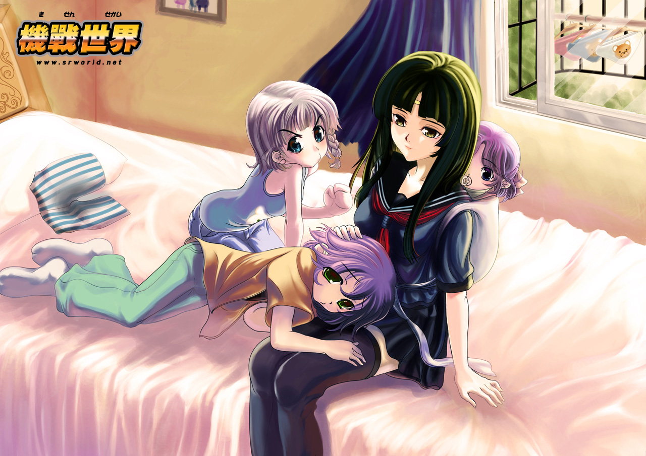 st.microscope, arado balanga, latune subbota, ouka nagisa, seolla schweizer, banpresto, super robot wars, super robot wars original generation, 3girls, multiple girls, pacifier, thighhighs