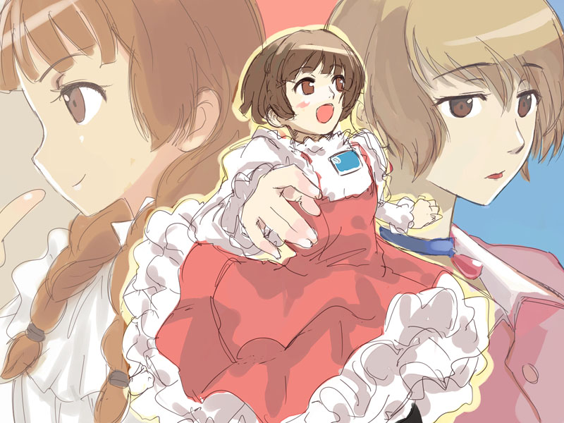 michael f91, sochie heim, gundam, turn a gundam, brown eyes, brown hair, dress, pantyhose, short hair