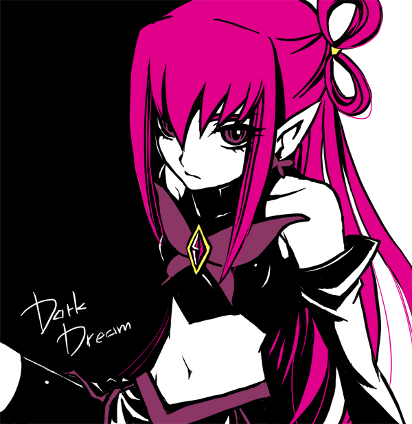 mizunomoto, dark dream, precure, yes! precure 5, 00s, 1girl, dark cure (yes! precure 5), earrings, female focus, jewelry, long hair, pointy ears, purple eyes, purple hair, solo