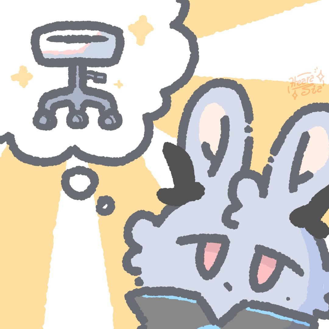 diat-hearasia, logos (arknights), arknights, commentary, english commentary, 1boy, animal ears, animalization, artist name, closed mouth, expressionless, looking at viewer, mole, mole under eye, rabbit, rabbit ears, red eyes, speech bubble, star (symbol), stool, thought bubble, upper body