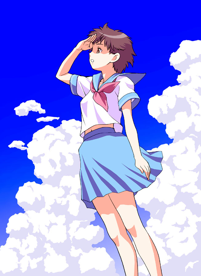 kouda tomohiro, original, cloud, school uniform, serafuku, sky