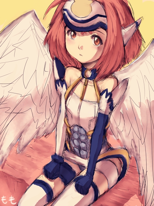 fumio (rsqkr), kos-mos, momo mizrahi, xenosaga, xenosaga episode i, 1girl, angel wings, cosplay, female focus, flat chest, kos-mos (cosplay), short hair, solo, wings