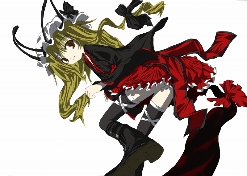 yakumo yukari, touhou, tagme, 1girl, black boots, boots, female focus, gap (touhou), hat, mob cap, solo, thighhighs, white hat