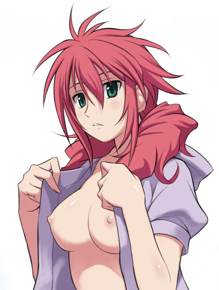 maruto!, feldt grace, gundam, gundam 00, 00s, 1girl, breasts, female focus, medium breasts, nipples, no bra, open clothes, open shirt, shirt, solo
