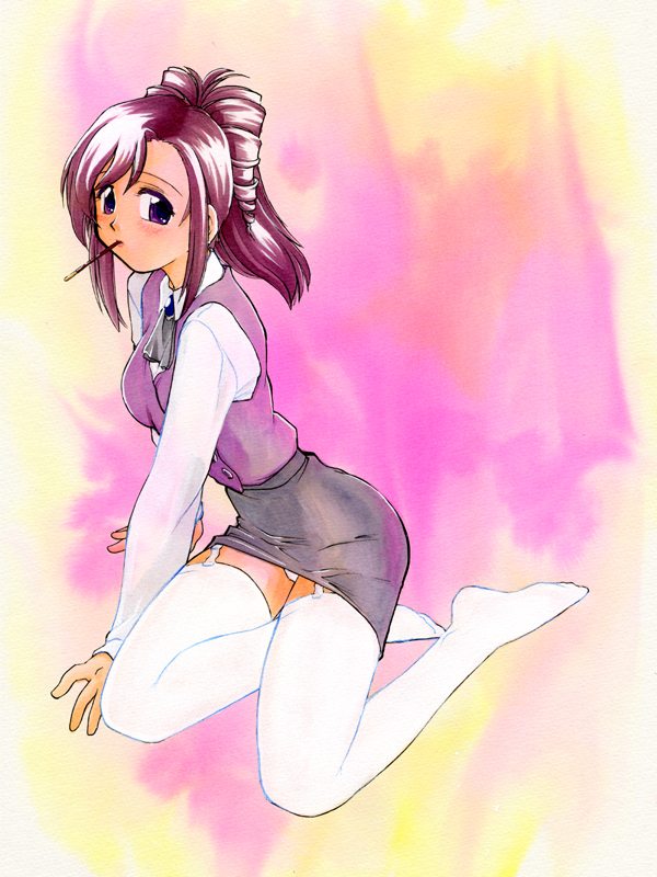 morimi ashita, kazami mizuho, onegai teacher, 00s, garter belt, panties, purple hair, thighhighs, underwear