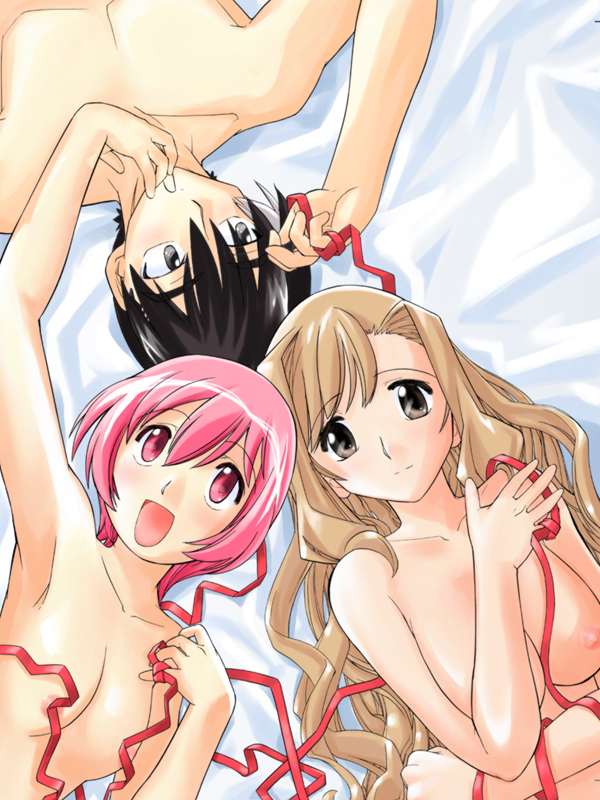 morimi ashita, brown eyes, brown hair, love po!, nude, pink eyes, pink hair