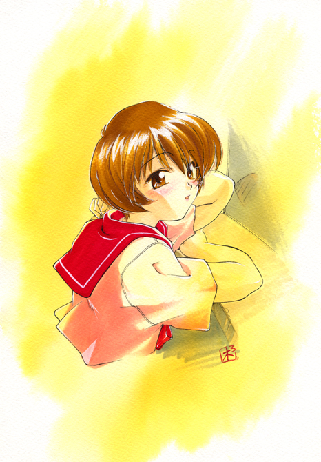 morimi ashita, original, brown eyes, brown hair, school uniform, serafuku