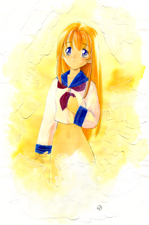 morimi ashita, original, blue eyes, bottomless, orange hair, school uniform, serafuku