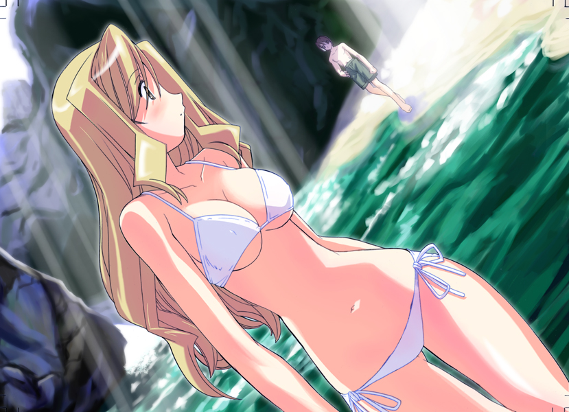 morimi ashita, bikini, blonde hair, love po!, midriff, swimsuit