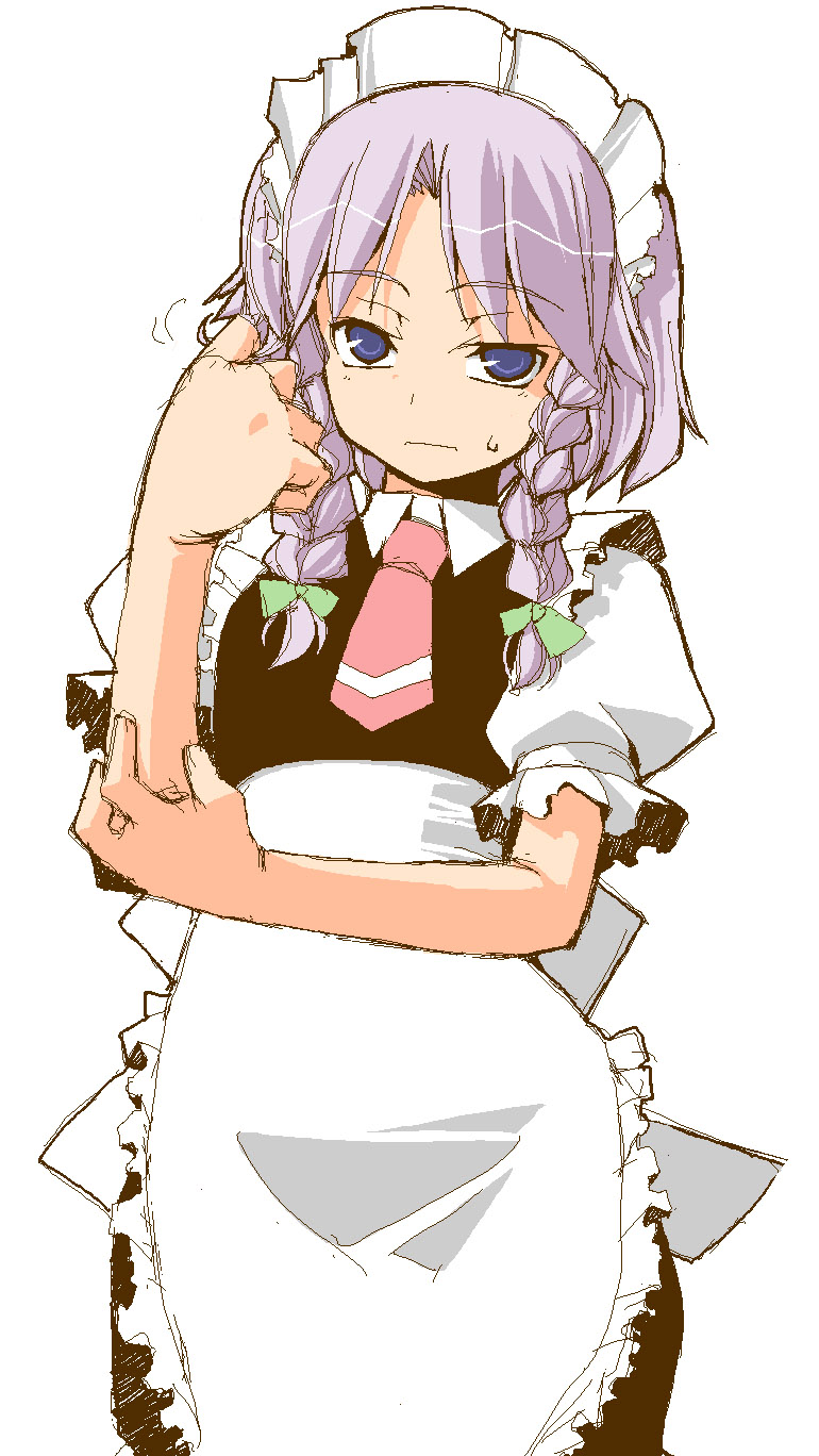 ryoutya, izayoi sakuya, touhou, silver hair, highres, 1girl, braid, female focus, short hair, solo, twin braids