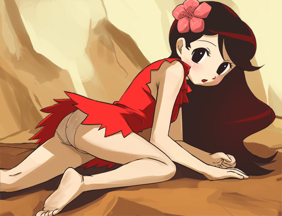 haruyama kazunori, tomato (bouken gaboten jima), bouken gaboten jima, 1960s (style), barefoot, feet, oldschool, panties, retro artstyle, soles, solo, toes, underwear