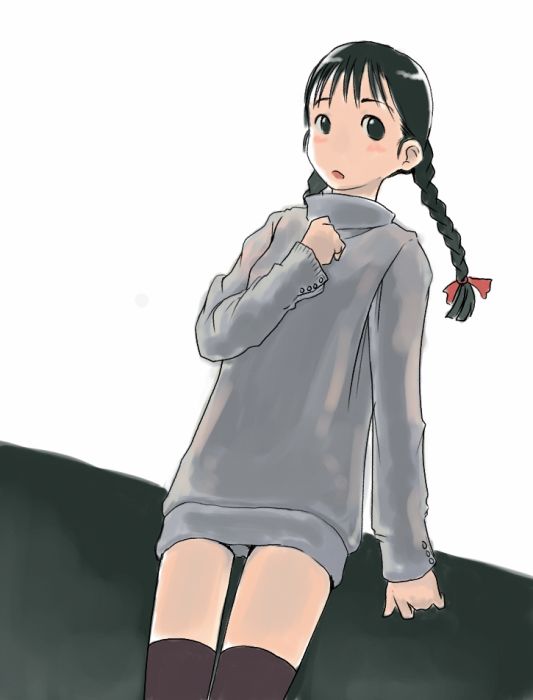 hidari kagetora, tagme, 1girl, braid, female focus, solo, thighhighs, twin braids