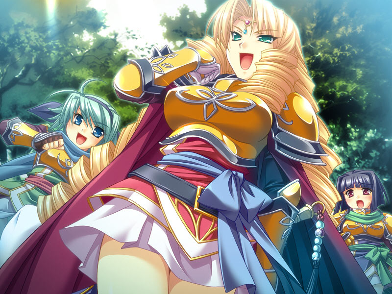 bunshuu (koihime musou), enshou (koihime musou), ganryou (koihime musou), koihime musou, 00s, armor, blonde hair, green eyes, skirt, warrior