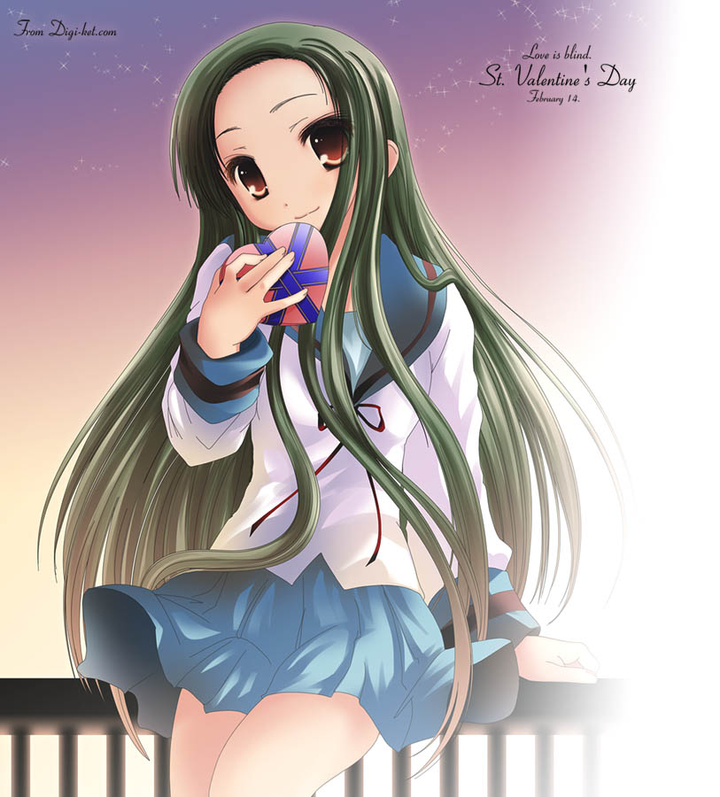 namamo nanase, tsuruya, suzumiya haruhi no yuuutsu, 00s, long hair, school uniform, serafuku, solo, valentine, very long hair