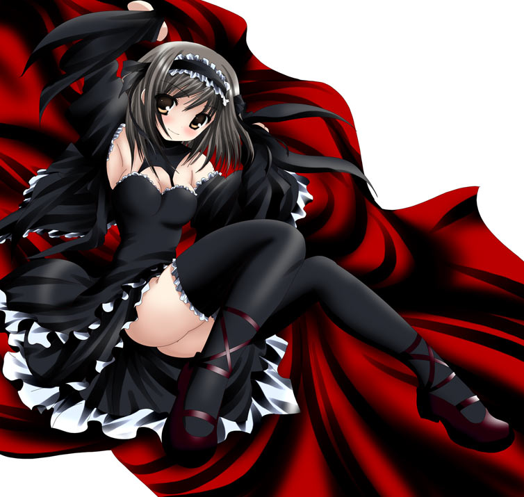 namamo nanase, suzumiya haruhi, suzumiya haruhi no yuuutsu, 00s, dress, goth fashion, solo, thighhighs