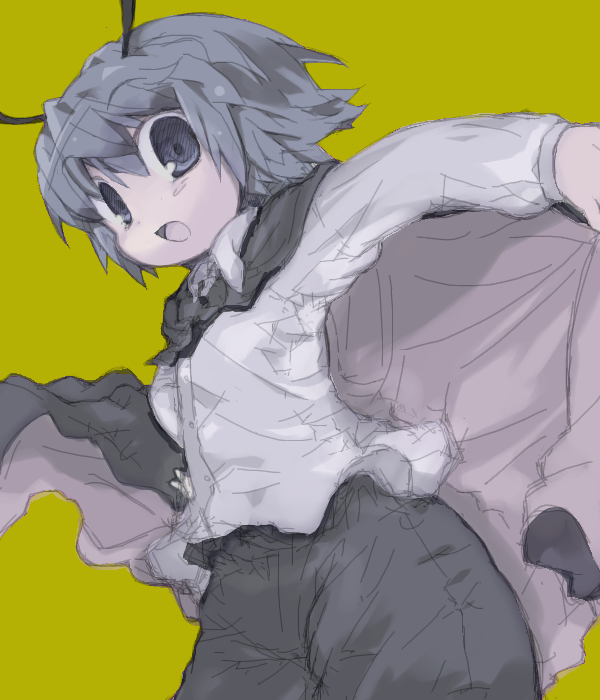 midori ya, ozaki, wriggle nightbug, touhou, 1girl, antennae, cape, female focus, oekaki, solo