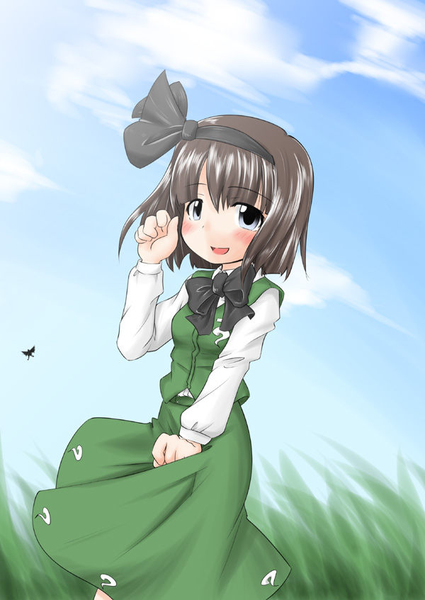 dreamy noise, ikune juugo, konpaku youmu, touhou, 1girl, blush, female focus, smile, solo, standing