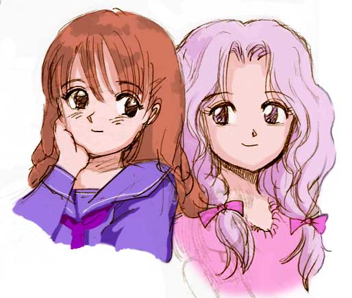 efira, 2girls, multiple girls, ribbon, school uniform, serafuku, sketch