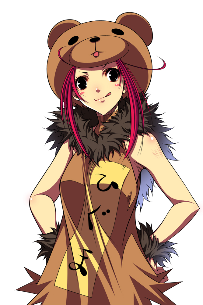 kumanita, original, fur, bear, red hair, smile, solo, tongue