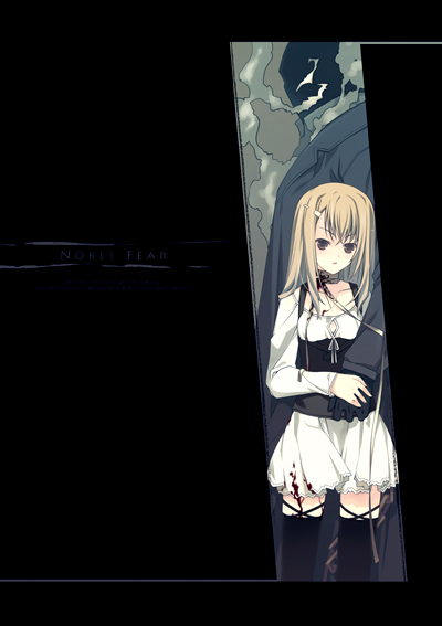ruroo, blonde hair, blood, purple eyes, ribbon, thighhighs, zettai ryouiki