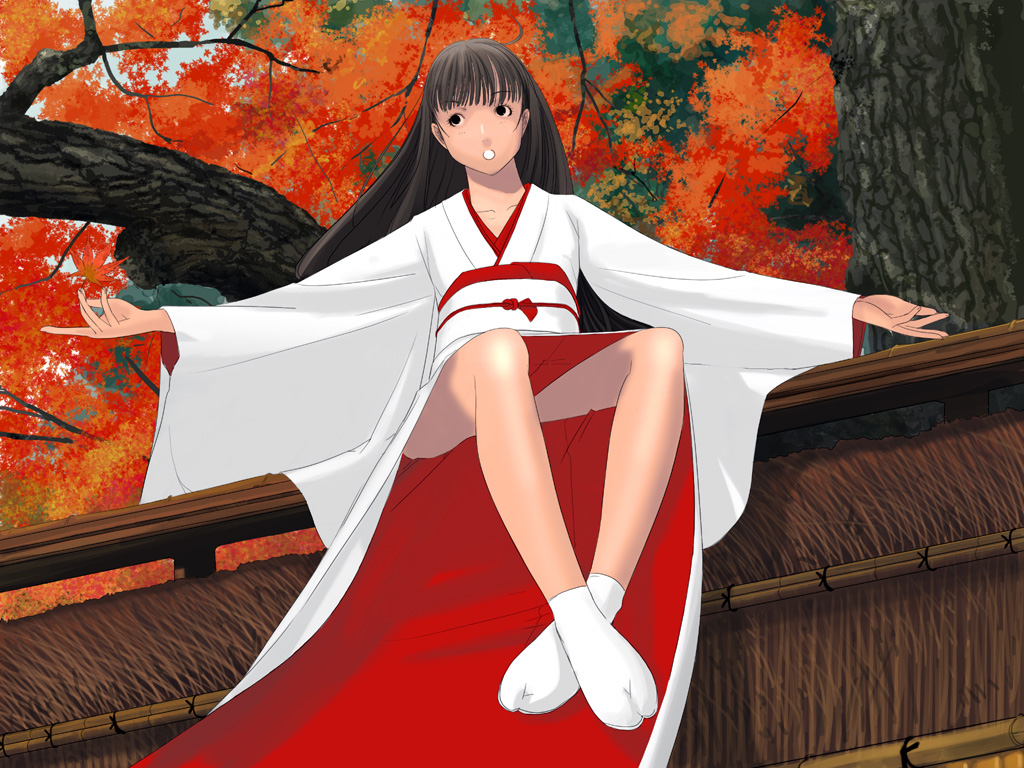 kiriman (souldeep), original, tagme, autumn, japanese clothes, kimono, miko, solo