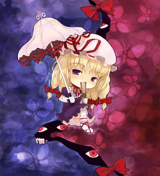 kito (sorahate), yakumo yukari, touhou, 1girl, chibi, female focus, gap (touhou), solo
